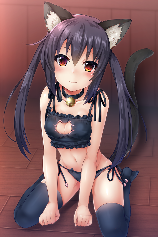 1girl, animal_ears, arms_at_sides, bangs, bell, bell_choker, bell_collar, between_breasts
