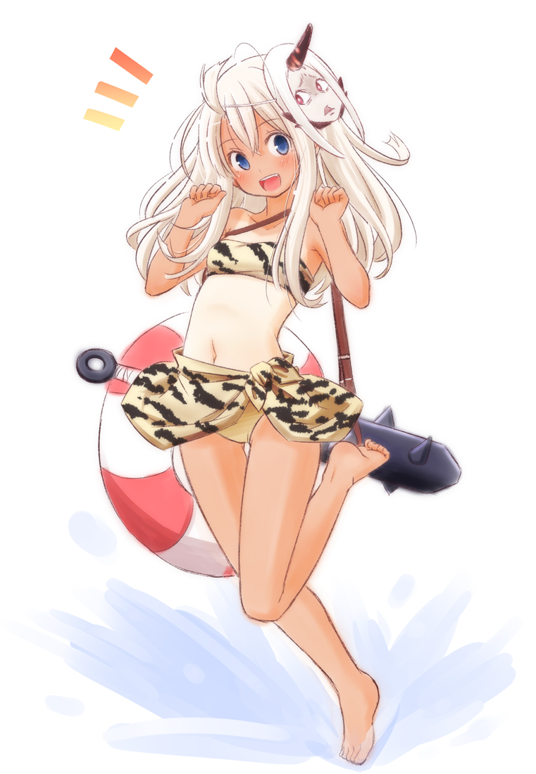 1girl, alternate_costume, bare_legs, bare_shoulders, barefoot, blonde_hair, blue_eyes, breasts