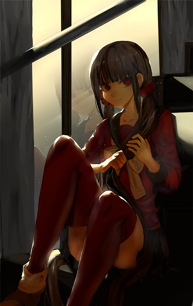 1girl, black_hair, dangan_ronpa, harukawa_maki, long_hair, low_twintails, mole, mole_under_eye