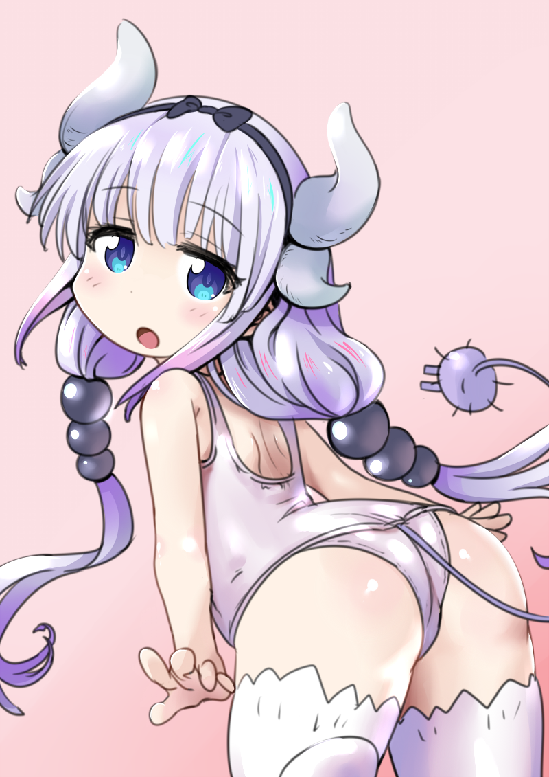 1girl, :o, arms_at_sides, ass, bangs, bare_shoulders, beads, black_bow