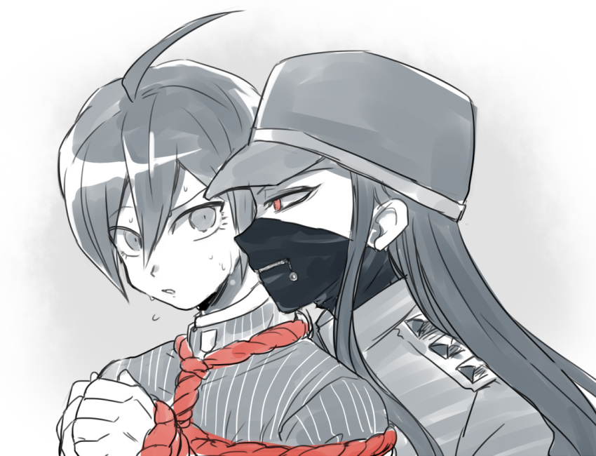 2boys, ahoge, bdsm, bondage, bound, covered_mouth, dangan_ronpa, eyelashes
