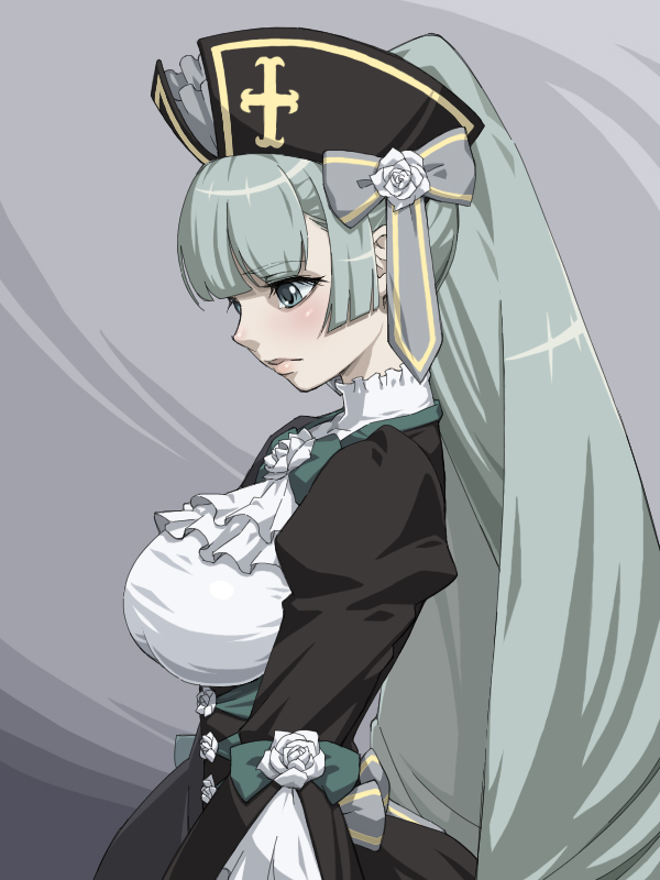 1girl, bangs, blunt_bangs, breasts, dress, etia_visconti, flower, gen'ei_wo_kakeru_taiyo