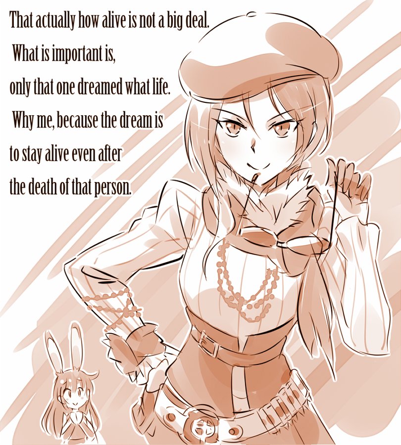 2girls, animal_ears, bandolier, beret, blouse, bracelet, coco_adel, commentary