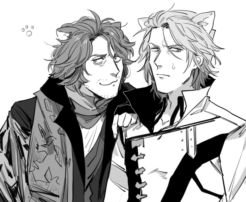 2boys, animal_ears, ardyn_izunia, cat_ears, facial_hair, final_fantasy, final_fantasy_xv, fingerless_gloves