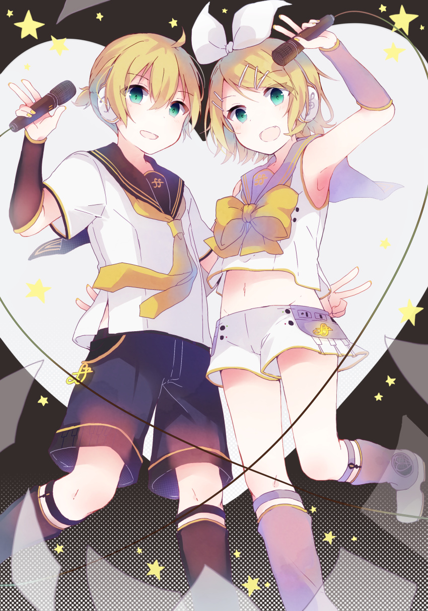 1boy, 1girl, absurdres, aqua_eyes, armpits, blonde_hair, bow, crop_top