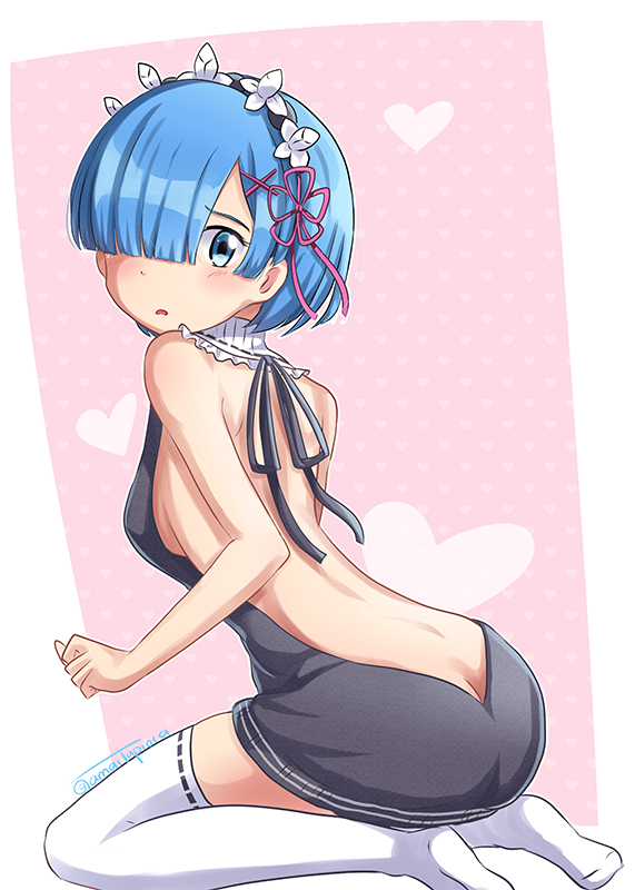 1girl, adapted_costume, amai-tapioca, ass, backless_outfit, bangs, bare_back, bare_shoulders
