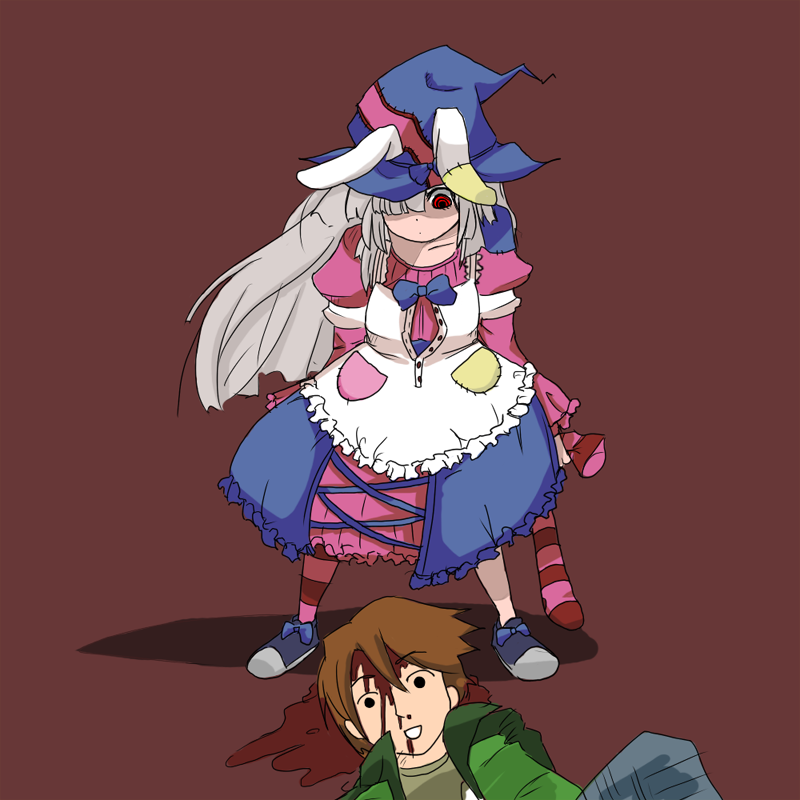 apron, blood, bunny_ears, edo_(irisu), frills, hat, irisu_kyouko, irisu_syndrome