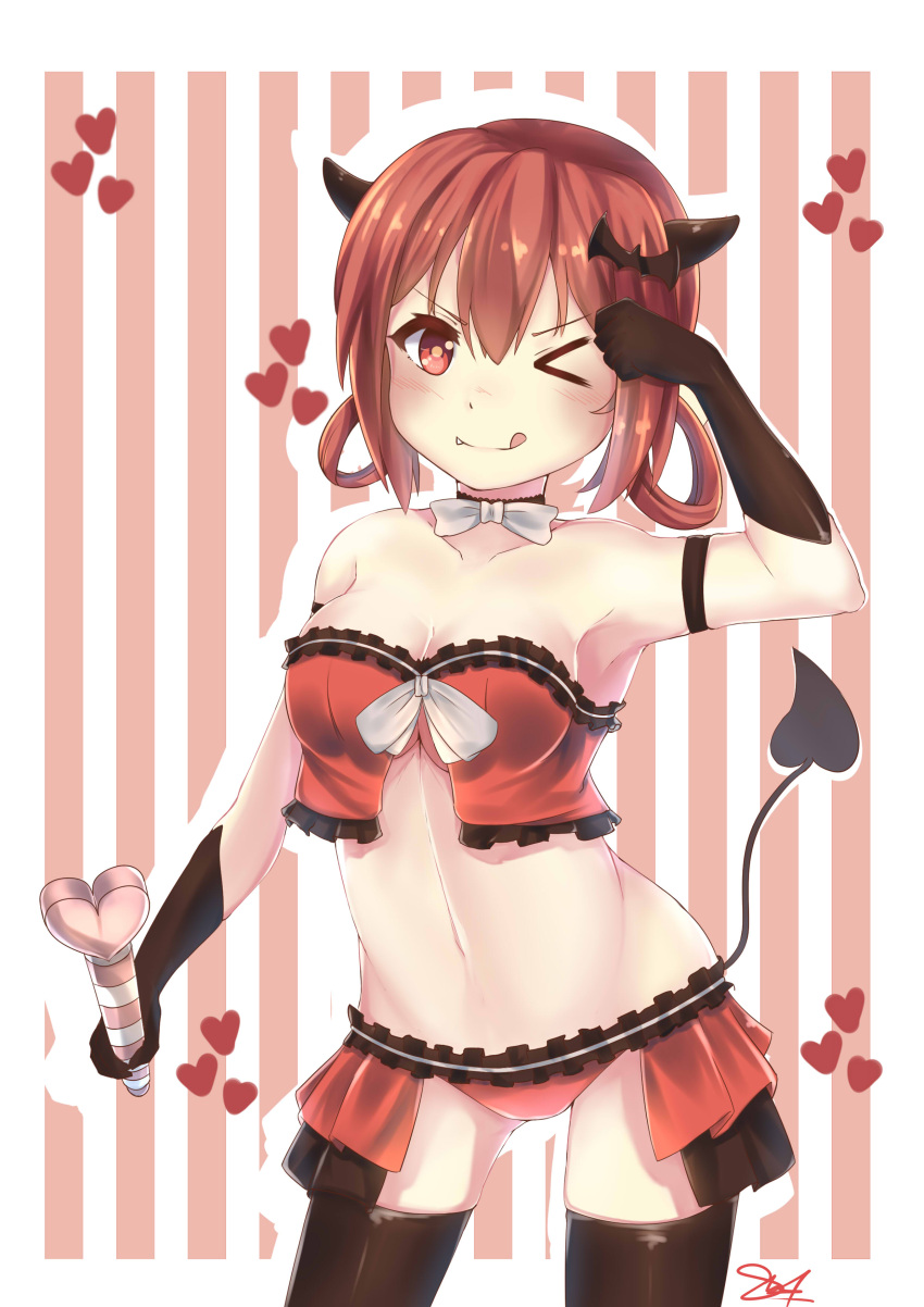 >;q, >_o, 1girl, absurdres, armpits, bat_hair_ornament, black_gloves, black_legwear