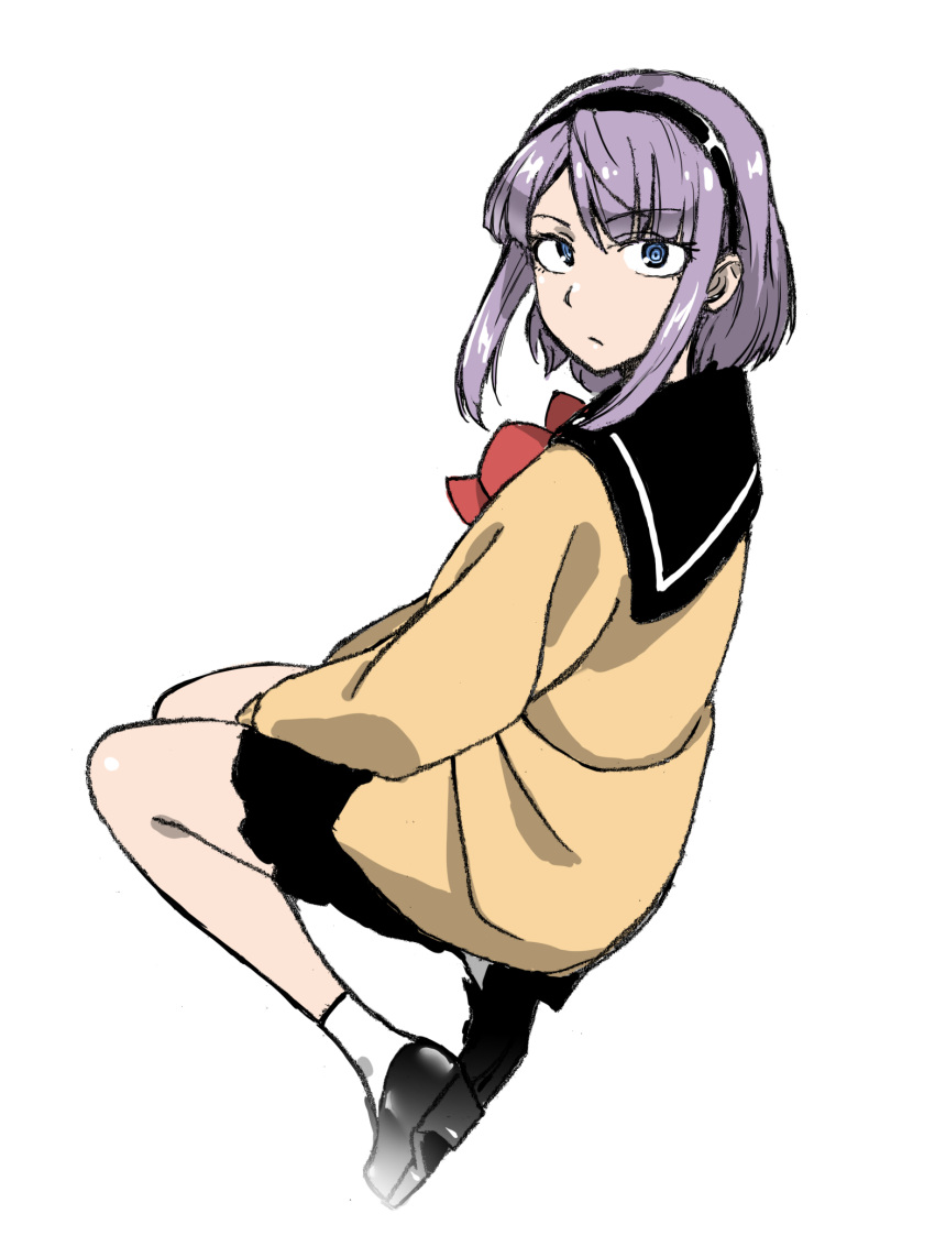 1girl, black_shoes, blue_eyes, dagashi_kashi, hairband, highres, kurai_nao, looking_at_viewer