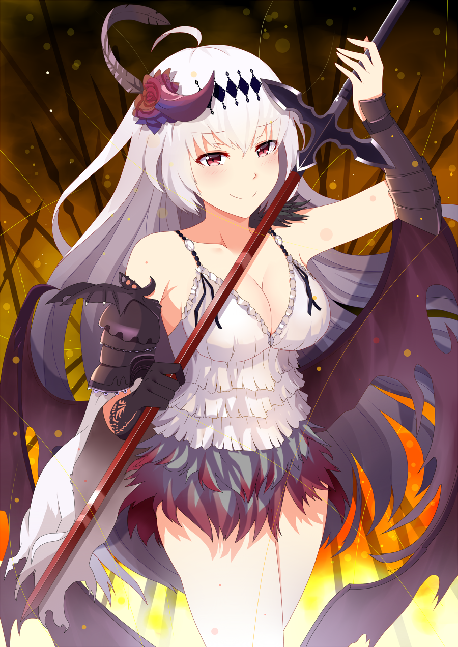 1girl, ahoge, armor, bangs, bare_shoulders, bima_rahmaa, blonde_hair, blue_eyes