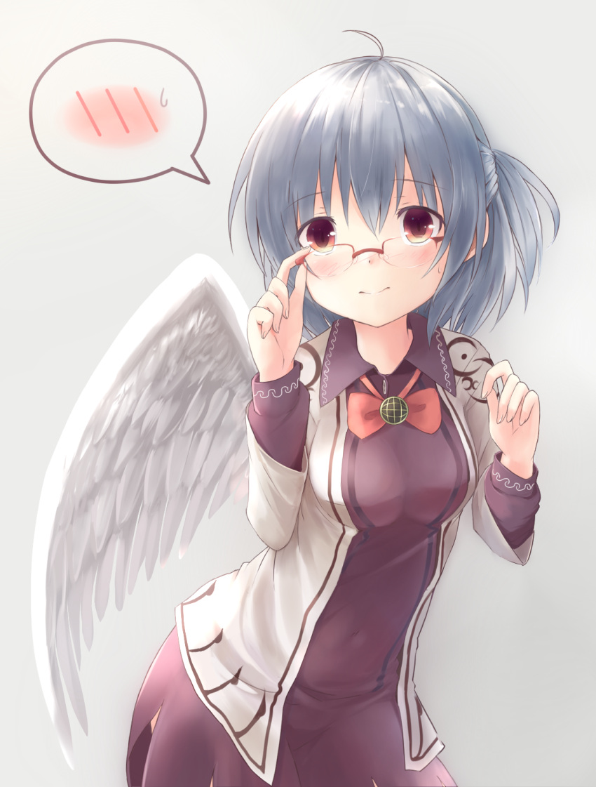 1girl, ahoge, bangs, bespectacled, blush, bow, bowtie, breasts