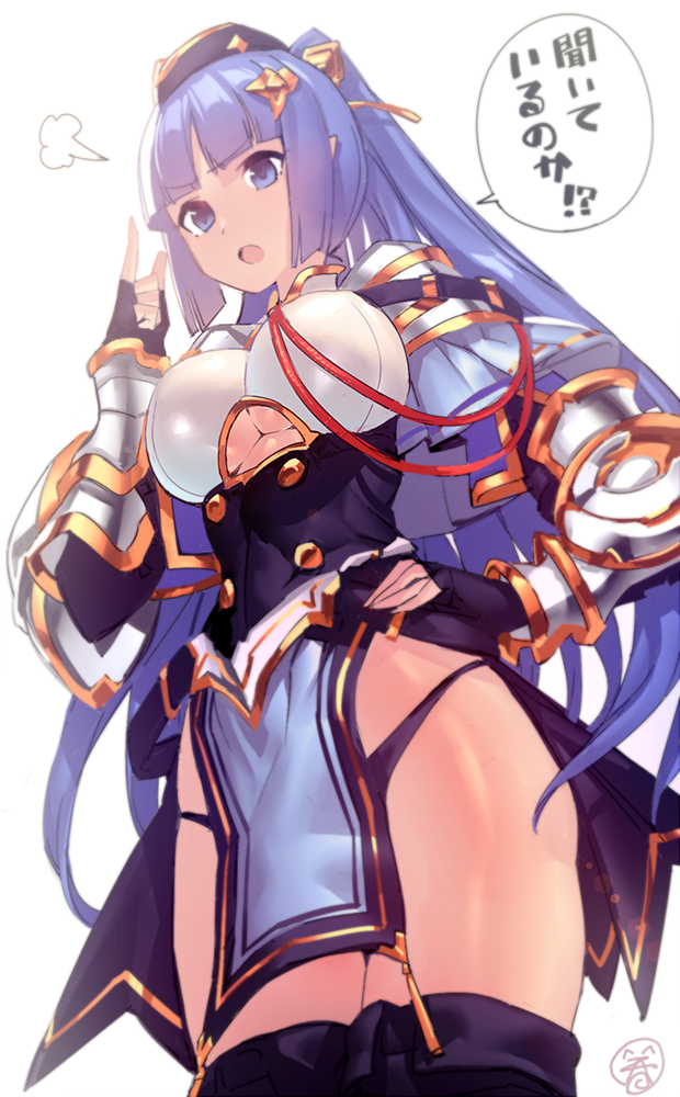 >:o, 1girl, :o, =3, armor, artist_name, bangs, black_gloves