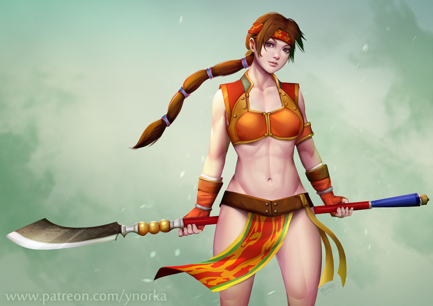 >:), 1girl, breasts, brown_eyes, brown_hair, closed_mouth, collarbone, cowboy_shot