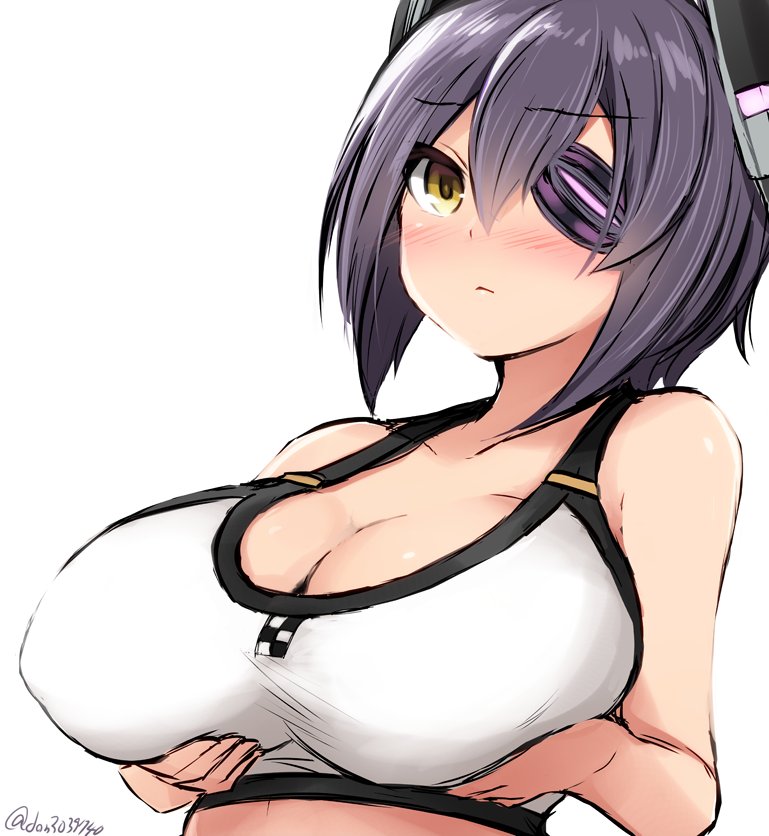 1girl, bikini, blush, breast_hold, breasts, don_(29219), eyepatch, kantai_collection