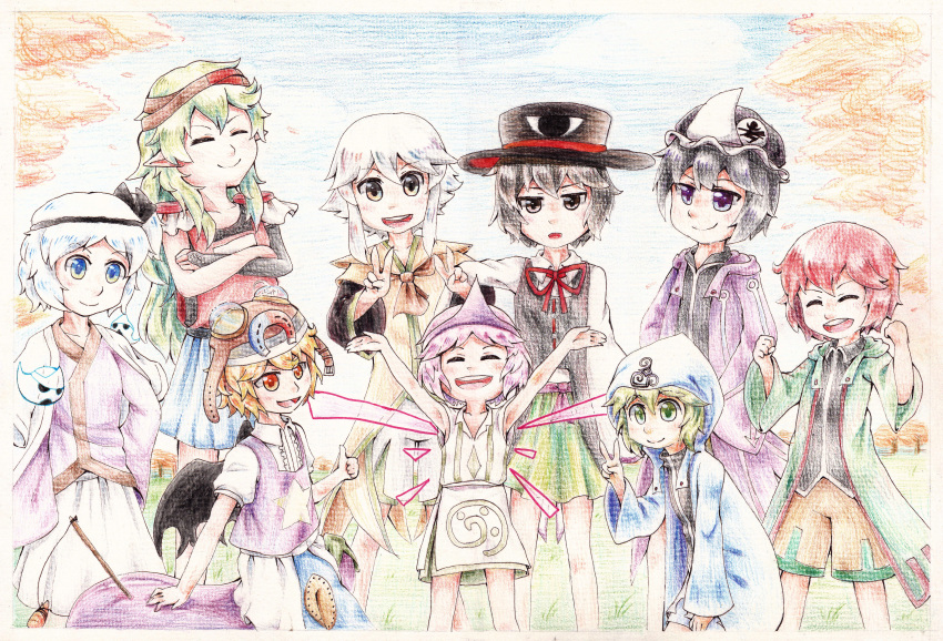 absurdres, androgynous, bare_shoulders, barefoot, big_hat, black_hair, blonde_hair, bow