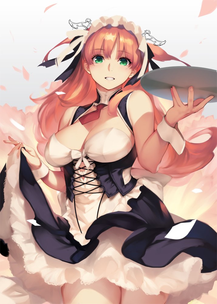 1girl, breasts, brown_hair, cleavage, green_eyes, large_breasts, long_hair, looking_at_viewer