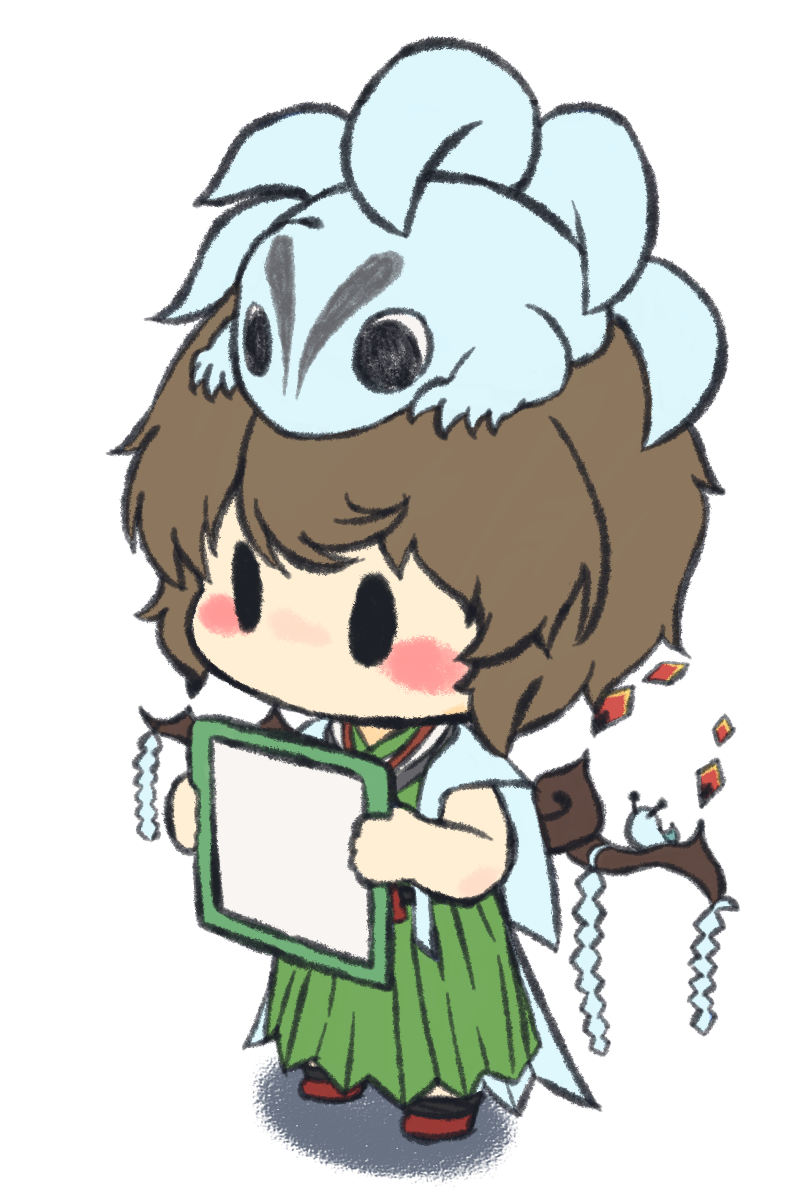 androgynous, animal, animal_on_head, animal_on_shoulder, antennae, azuma_kaisen, azuma_kaisen_(frog), baton