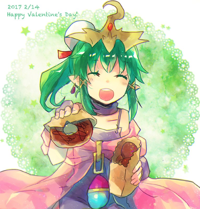 1girl, bare_shoulders, chiki, child, closed_eyes, doughnut, fire_emblem, fire_emblem:_mystery_of_the_emblem