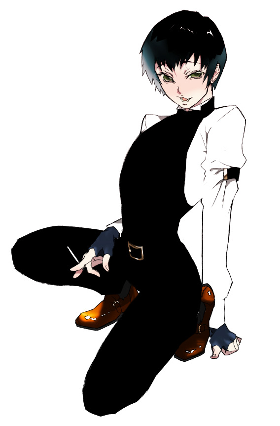 bad_id, belt, black_hair, butler, cigarette, fingerless_gloves, gloves, hellsing