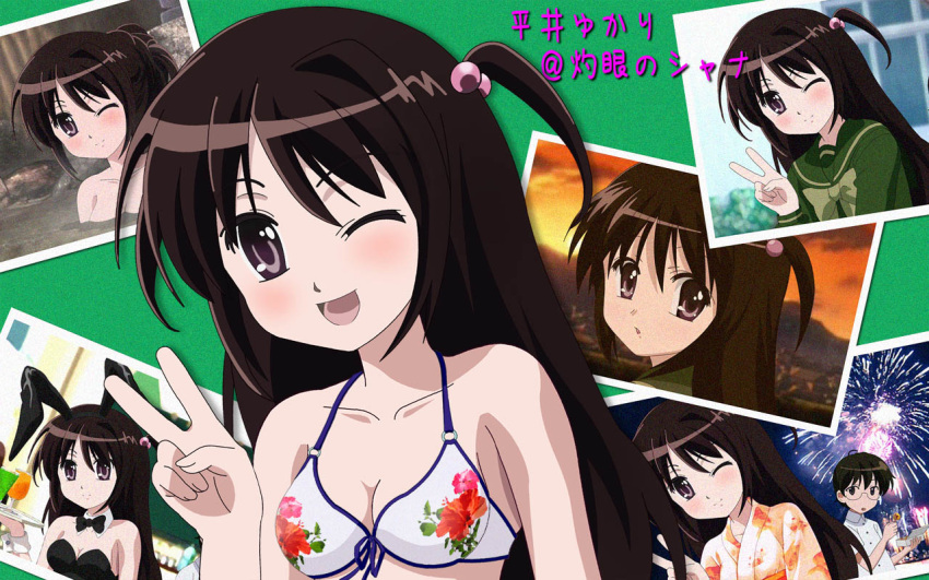 1280x800, bikini, black_eyes, black_hair, bunny_ears, bunnysuit, hirai_yukari, ike_hayato