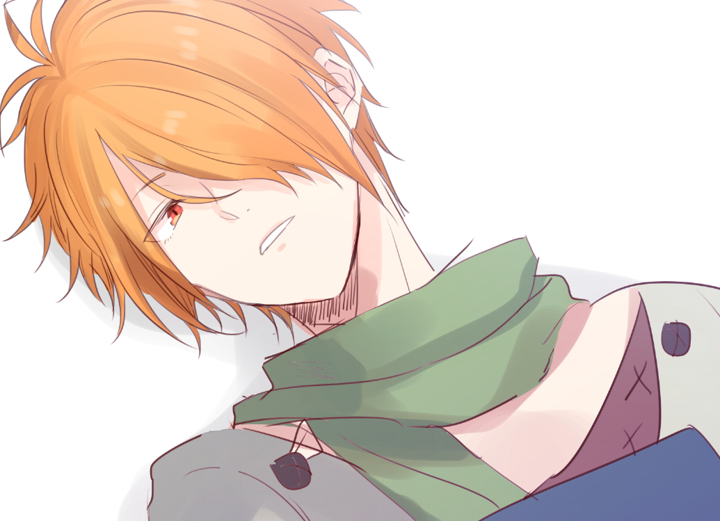 1boy, green_scarf, hair_over_one_eye, idolmaster, idolmaster_side-m, looking_at_viewer, lying, nemuko_(bratboy)