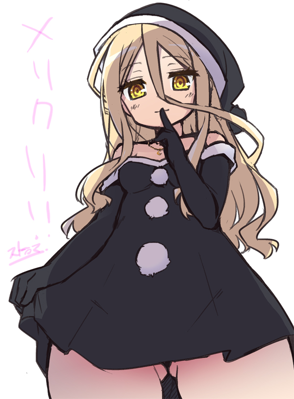 1girl, amami_shisen, black_gloves, blonde_hair, elbow_gloves, gloves, gluteal_fold, hat