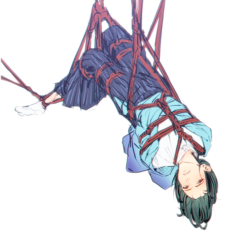 1boy, arms_behind_back, bnjgm., bound, full_body, green_hair, hakama, idolmaster, idolmaster_side-m, japanese_clothes, kiyosumi_kurou, looking_at_viewer, parted_lips, red_rope, rope, shibari, shosei, socks, solo, tabi