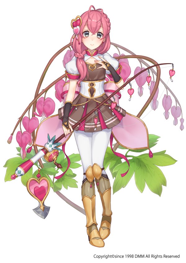 1girl, antenna_hair, boots, bow, braid, bridal_gauntlets, brown_dress, dress