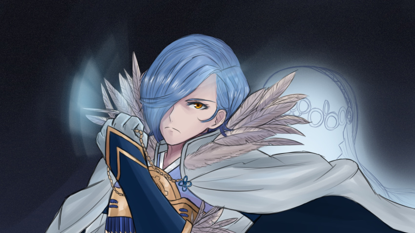 1boy, 1girl, aqua_(fire_emblem_if), armor, blue_hair, cape, clenched_hand, cryopon
