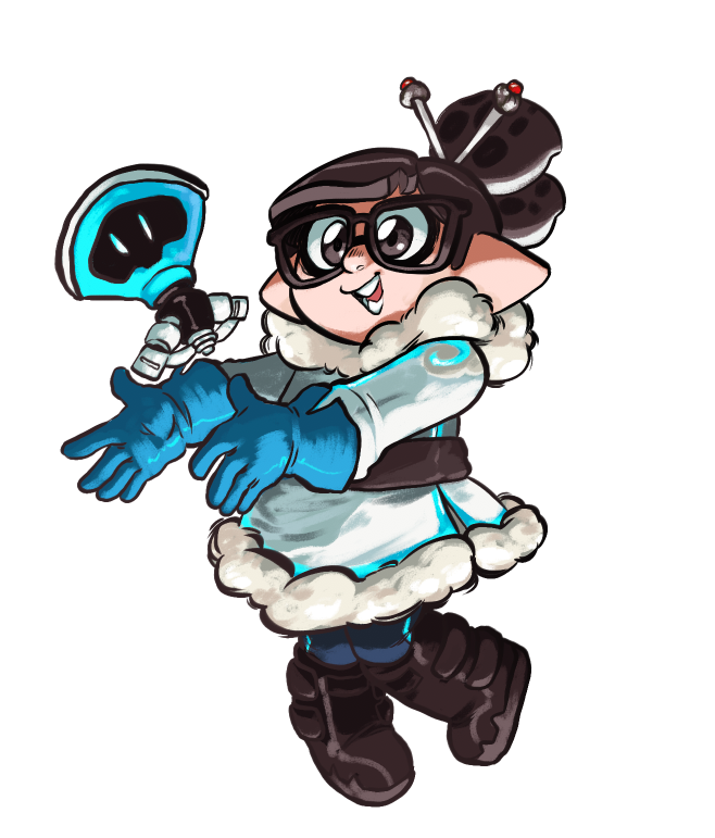 1girl, bangs, belt, black-framed_eyewear, blue_gloves, boots, brown_eyes, brown_hair