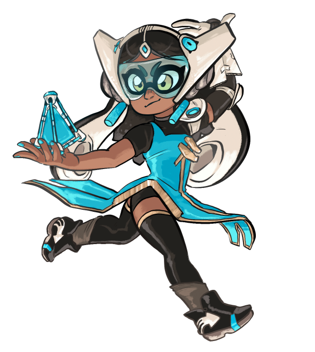 1girl, black_hair, black_legwear, black_shoes, blue_dress, blue_nails, cardboard, commentary