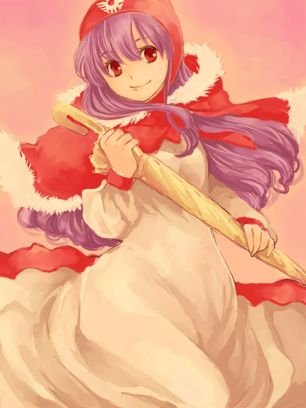 1girl, breasts, dragon_quest, dragon_quest_ii, dress, holding, hood, long_hair