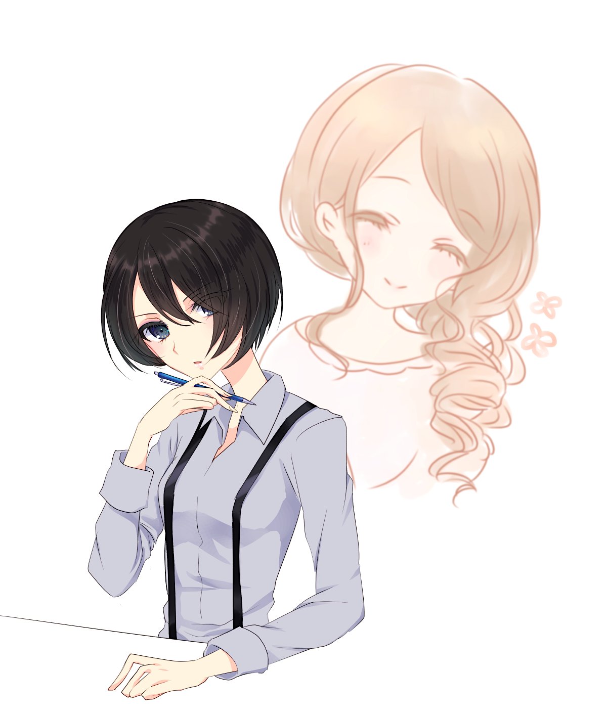 2girls, ashuu_shizuku, brown_hair, engawa_(osstbti), habutae_nana, happy, highres, long_hair