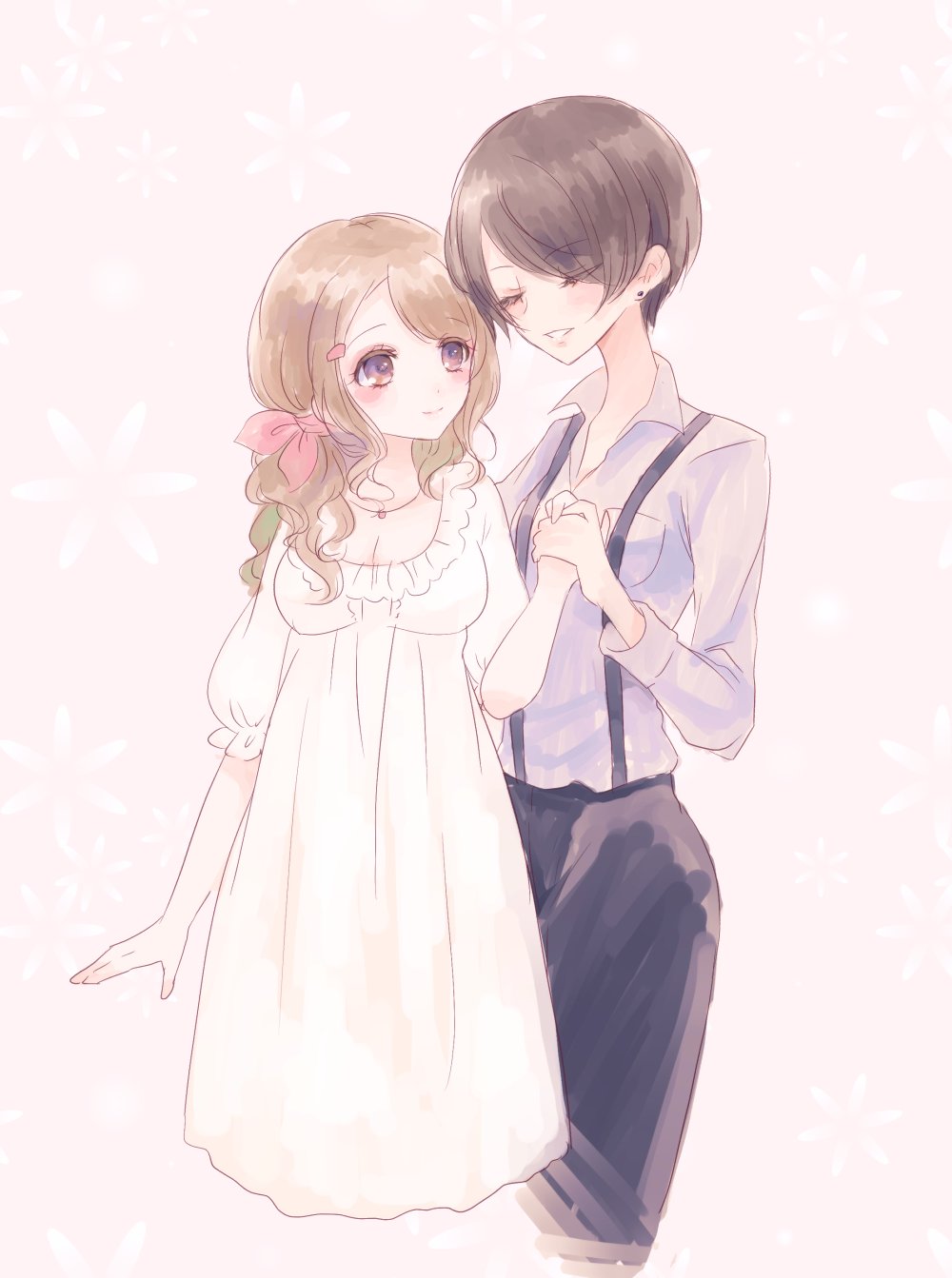 2girls, ashuu_shizuku, blonde_hair, blush, brown_hair, closed_eyes, couple, engawa_(osstbti)