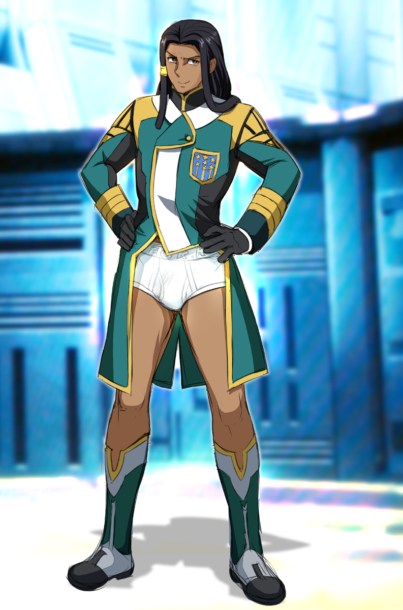 1boy, black_hair, boots, dark_skin, full_body, gloves, gundam, gundam_tekketsu_no_orphans