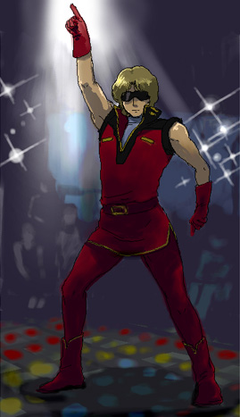 char_aznable, gundam, lowres, oekaki, parody, quattro_bajeena, red_comet, saturday_night_fever
