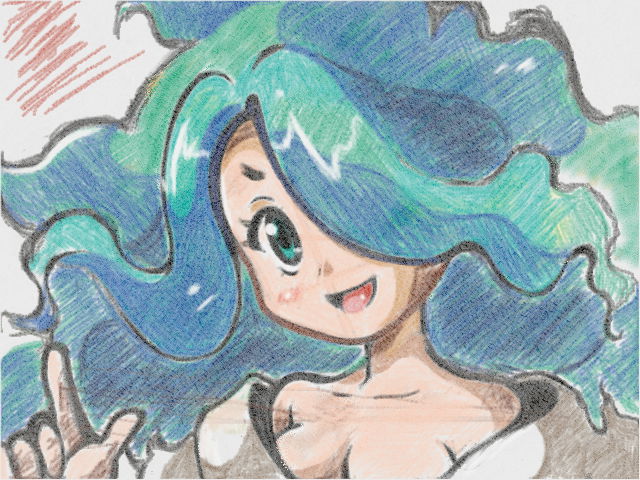 1girl, :d, aoino_(piximiso), bare_shoulders, blush, breasts, enraenra_(youkai_watch), faux_traditional_media