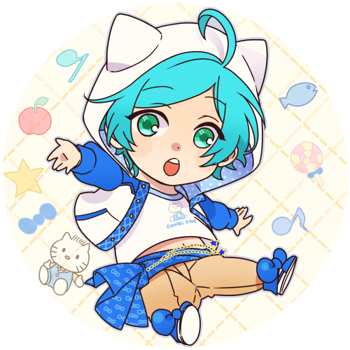 1boy, :0, ahoge, alternate_costume, animal_hood, aqua_eyes, aqua_hair, blue_eyes