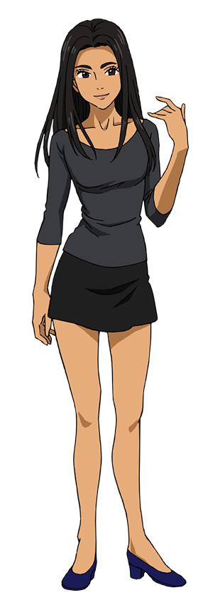 1girl, artist_request, black_hair, dark_skin, full_body, high_heels, official_art, sara_crispino