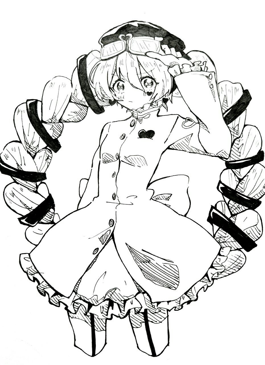 1girl, 7753, braid, gakuran, goggles, hat, heart, highres