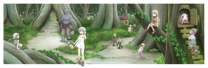 6+boys, 6+girls, absurdres, alligator, basket, blonde_hair, blue_eyes, blue_hair