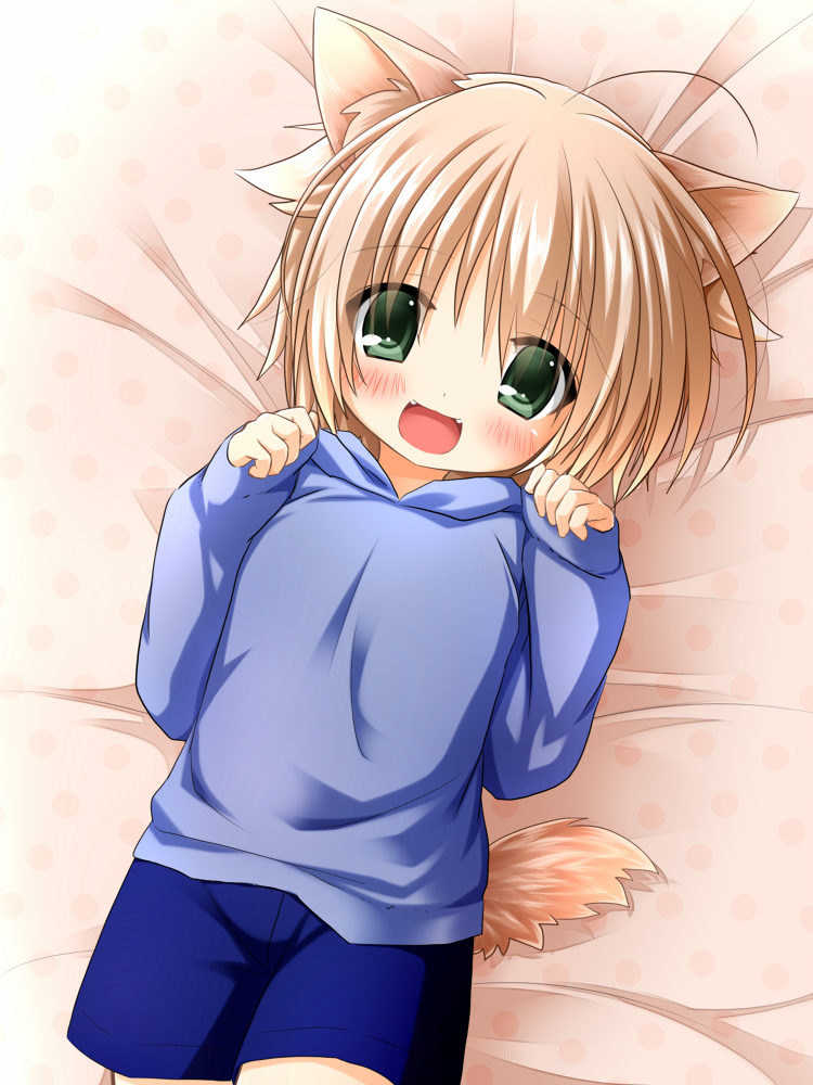 1boy, animal_ears, blonde_hair, blush, dog_ears, dog_tail, fang, green_eyes