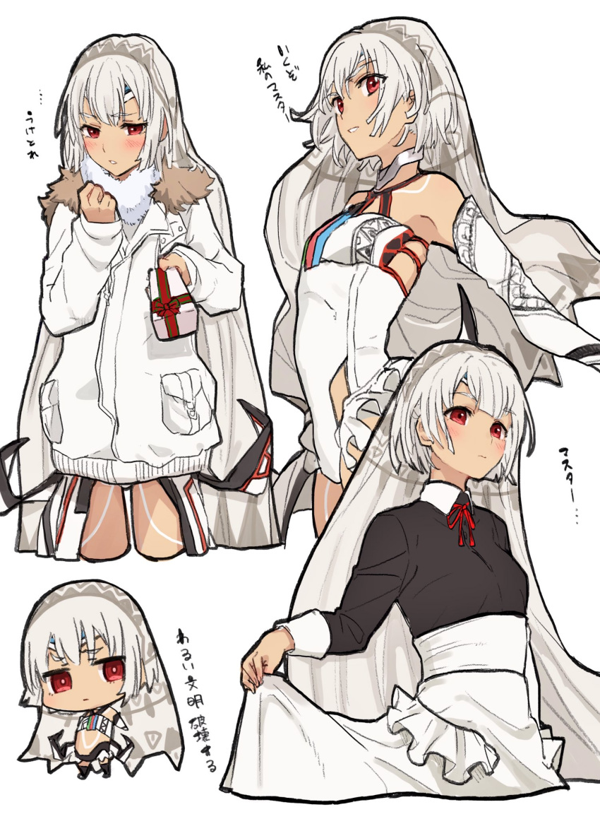 1girl, altera_(fate), bare_shoulders, blush, chibi, dark_skin, fate/extella, fate/extra