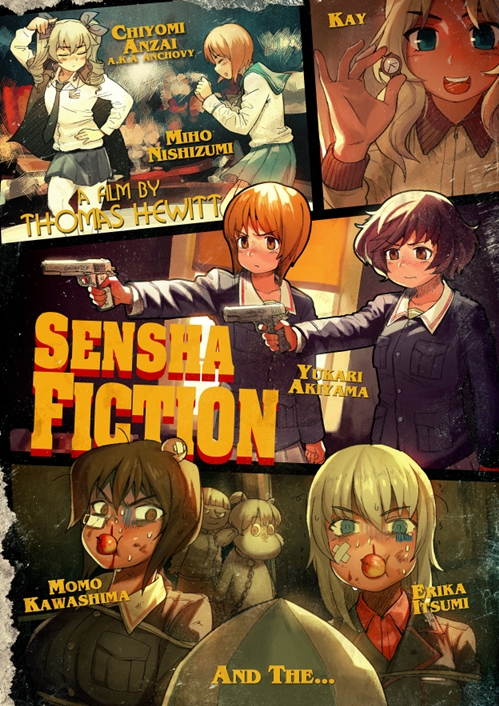 6+girls, aki_(girls_und_panzer)_(cospay), akiyama_yukari, anchovy, apple, arm_up, artist_name, bandage_on_face