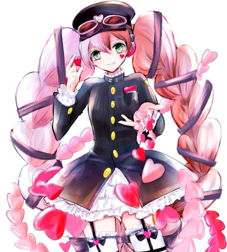 1girl, 7753, blonde_hair, braid, gakuran, goggles, green_eyes, hat