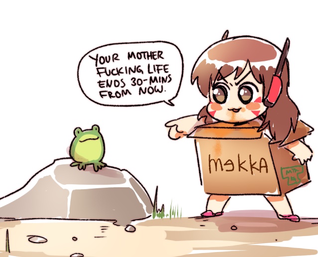 >:3, 1girl, :3, bkub_(style), box, cardboard_box, cardboard_box_gundam, d.va_(gremlin)