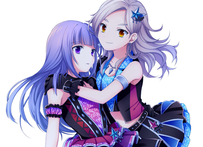 2girls, aikatsu!, arm_garter, armlet, asymmetrical_clothes, asymmetrical_gloves, bangs, bare_arms