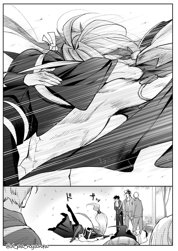 5boys, clothed_male_nude_male, comic, greyscale, hug, japanese_clothes, long_hair, low-tied_long_hair