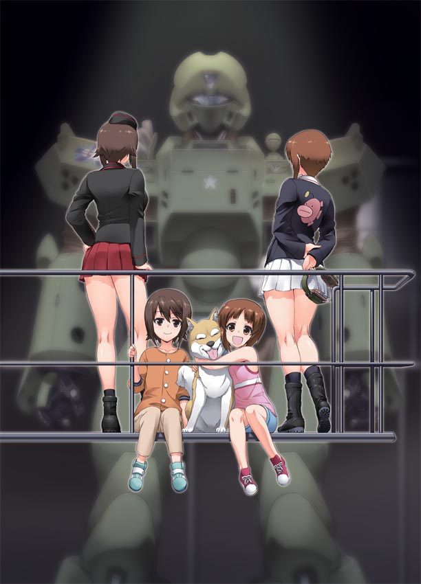 4girls, anglerfish, ankle_boots, bangs, black_boots, black_jacket, black_skirt, boots
