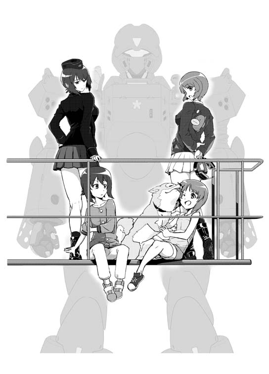 4girls, anglerfish, ankle_boots, bangs, boots, casual, dog, donburimeshi